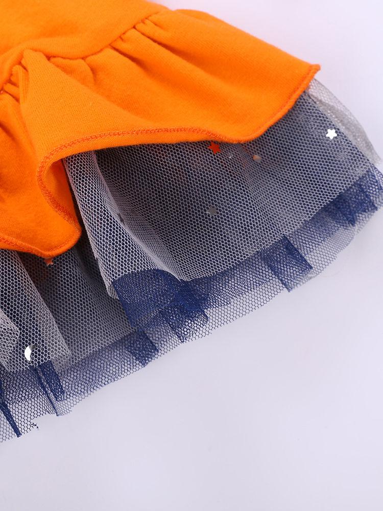 2-Piece Halloween Outfits Pumpkin Color Hem Top Matching Ruffle Pants - dianjiang-