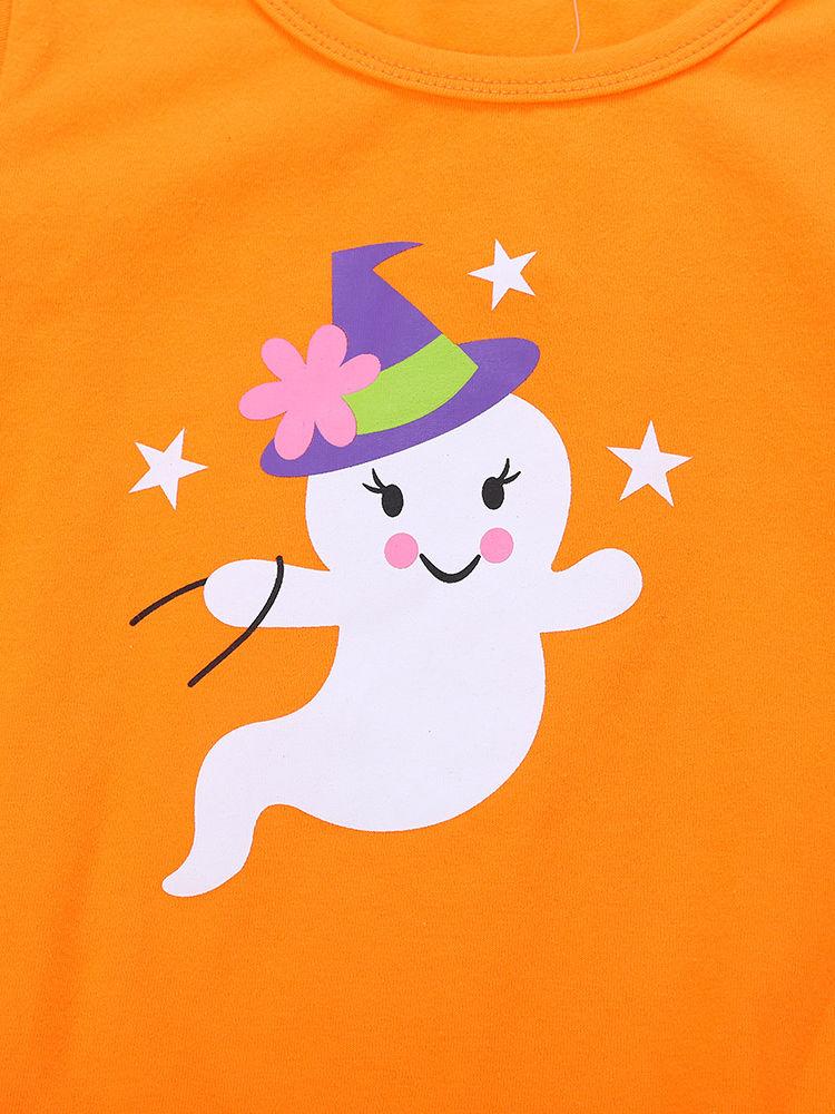 2-Piece Halloween Outfits Pumpkin Color Hem Top Matching Ruffle Pants - dianjiang-