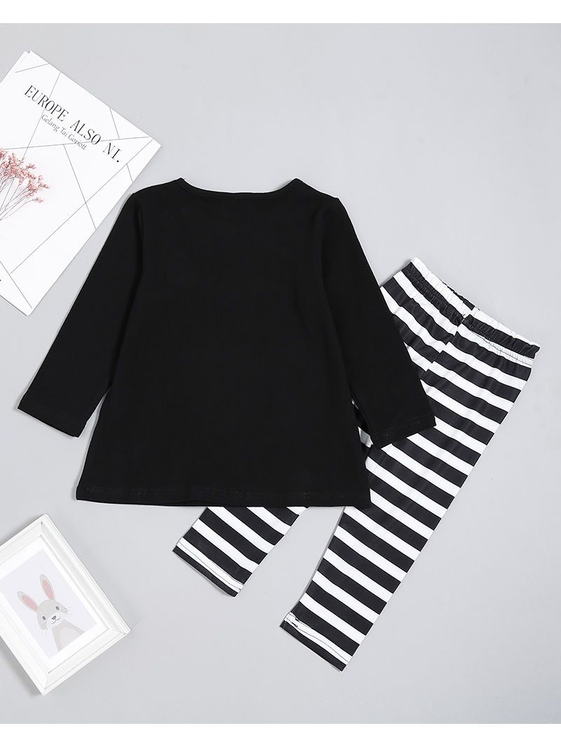2-Piece Halloween Pumpkin Black T-shirt +Stripe Trousers - dianjiang-