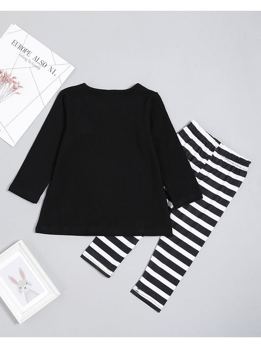2-Piece Halloween Pumpkin Black T-shirt +Stripe Trousers - dianjiang-