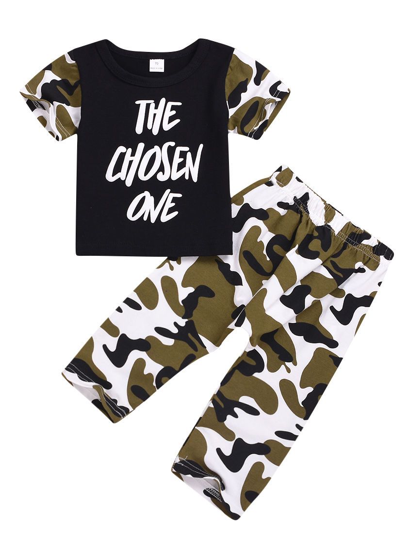 2-Piece Clothing Outfits The Chosen One Short-sleeved T-shirt+Camouflage Trousers Baby Boys - dianjiang-