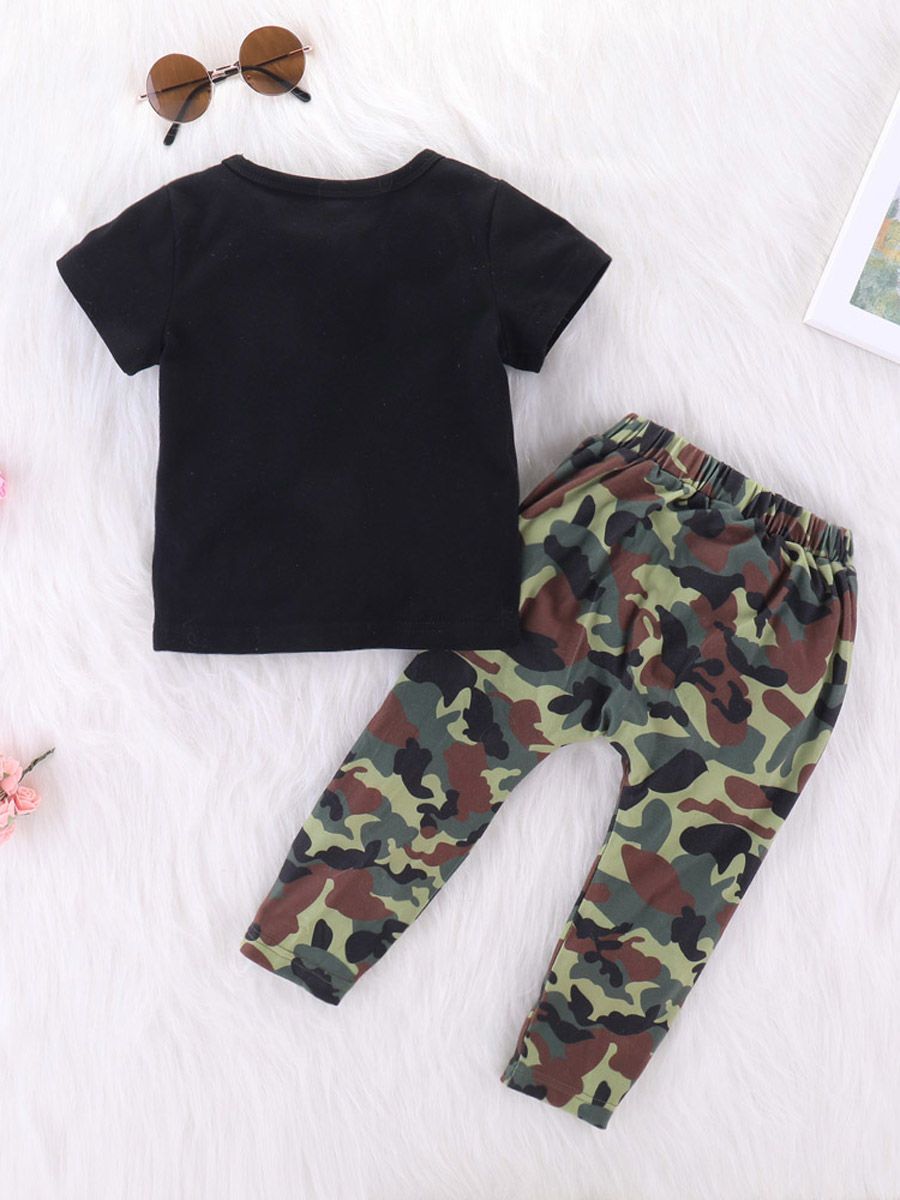 2-Piece Outfit Baby Little Boy KEEP IT REAL Black T-shirt + Camo Trousers - dianjiang-