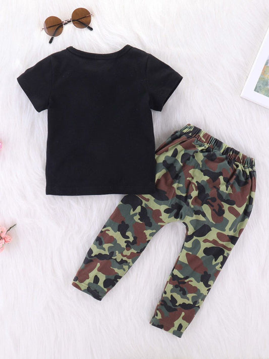 2-Piece Outfit Baby Little Boy KEEP IT REAL Black T-shirt + Camo Trousers - dianjiang-