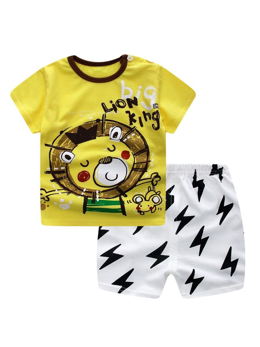 2-Piece Outfit Cartoon Lion Home Wear T-shirt Matching Shorts Summer - dianjiang-