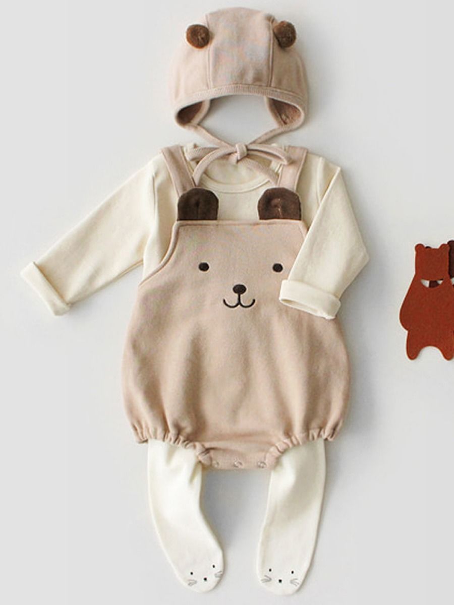 2-Piece Set Cartoon Bear Baby Romper and Pom Hat - dianjiang-