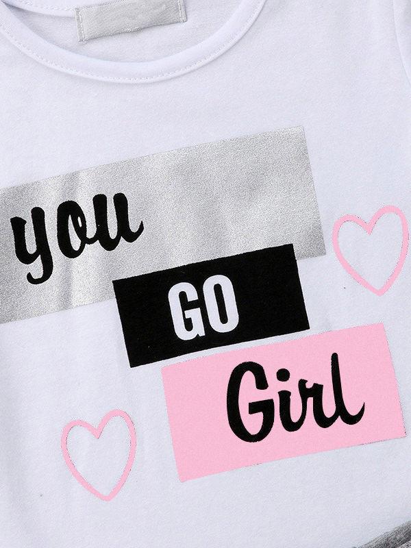 2-Piece Children's Outfit Love Heart T-shirt Matching Ruffle Skirt Summer - dianjiang-