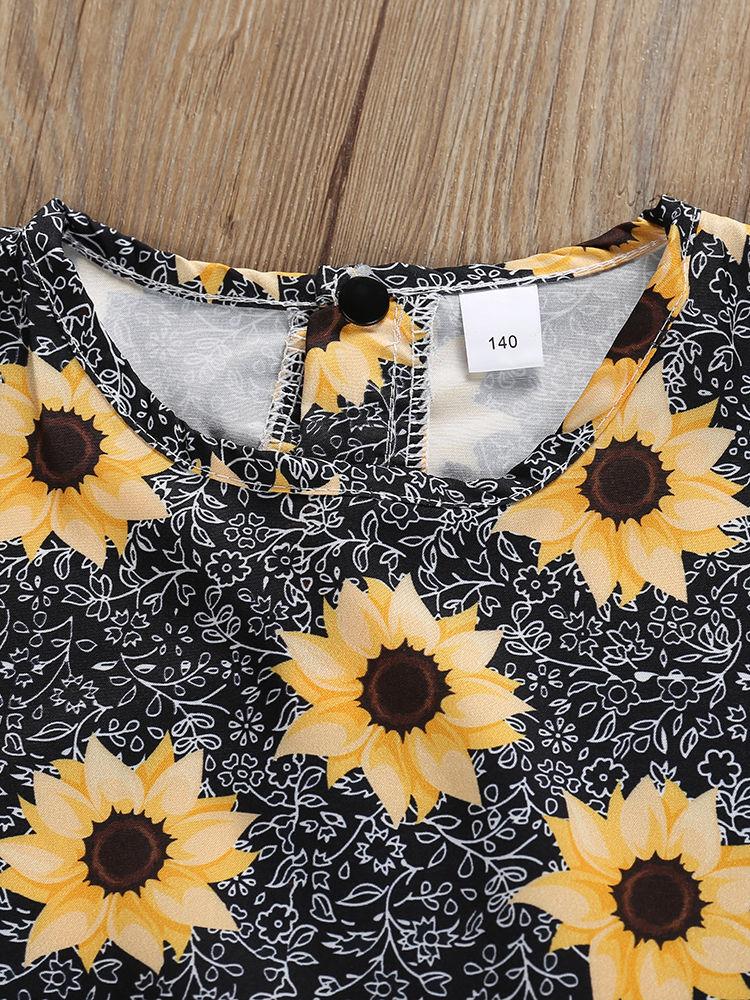 Kids Sunflower Clothing 2-Piece Outfit Dress Top Matching Yellow Ruffle Trousers Summer Wholesale - dianjiang-
