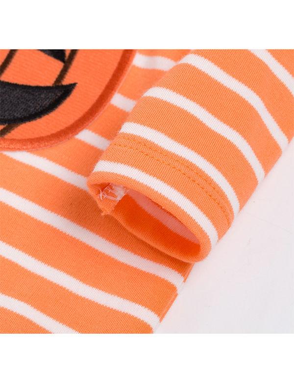 2-piece Halloween Outfit Striped Smile Face Long Sleeve Pumpkin Jumpsuit + Hat - dianjiang-