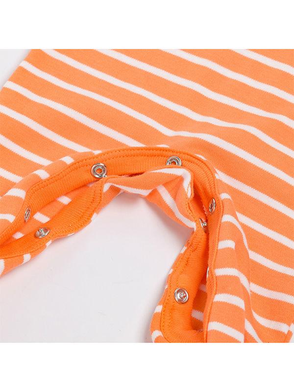 2-piece Halloween Outfit Striped Smile Face Long Sleeve Pumpkin Jumpsuit + Hat - dianjiang-