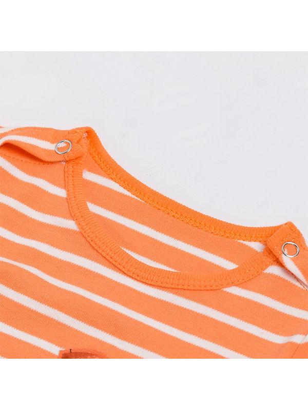 2-piece Halloween Outfit Striped Smile Face Long Sleeve Pumpkin Jumpsuit + Hat - dianjiang-