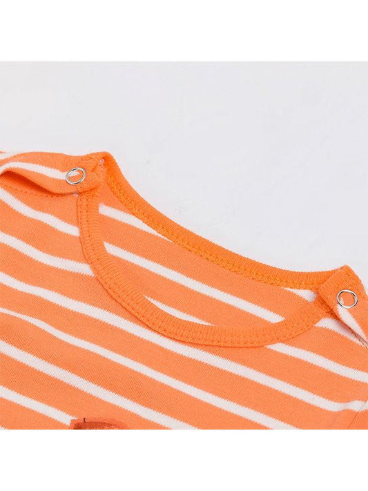 2-piece Halloween Outfit Striped Smile Face Long Sleeve Pumpkin Jumpsuit + Hat - dianjiang-