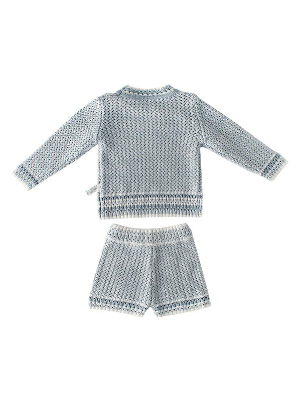 2-piece Knitted Wear Top + Shorts Set Long Sleeve Solid Color for Baby Boys Girls - dianjiang-