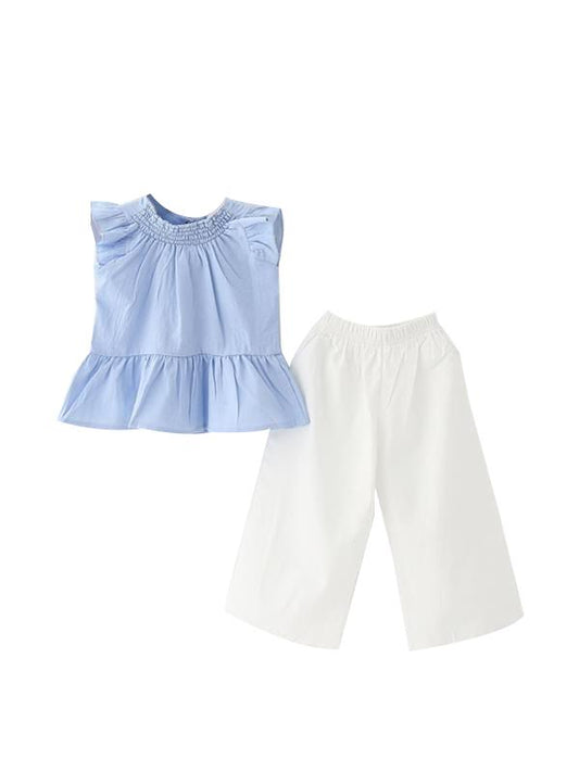 2-piece Set Shirt Shorts Sleeveless Top White Pants for Toddlers Girls - dianjiang-