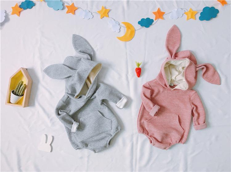 Adorable Baby Bunny Ear Solid Color Hooded Onesie - dianjiang-