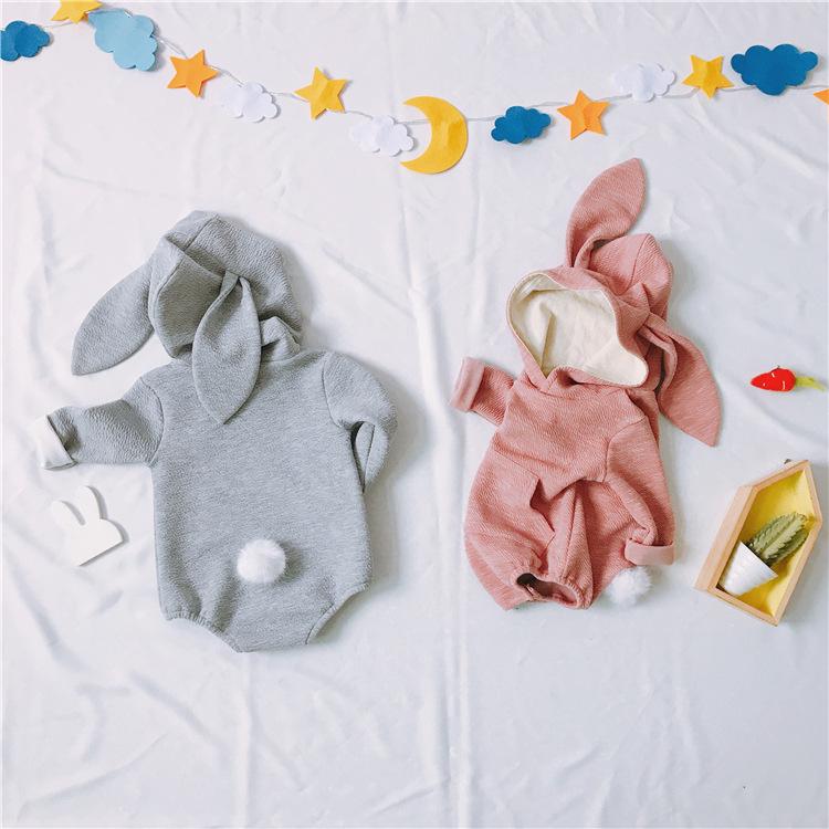 Adorable Baby Bunny Ear Solid Color Hooded Onesie - dianjiang-