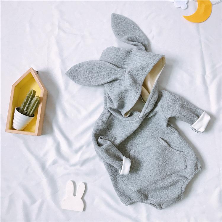 Adorable Baby Bunny Ear Solid Color Hooded Onesie - dianjiang-