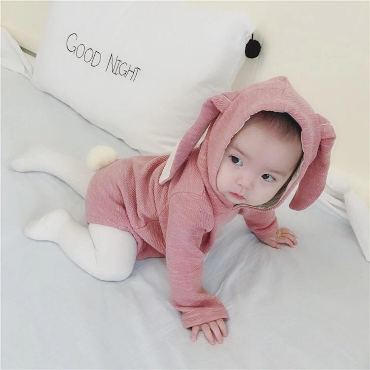 Adorable Baby Bunny Ear Solid Color Hooded Onesie - dianjiang-