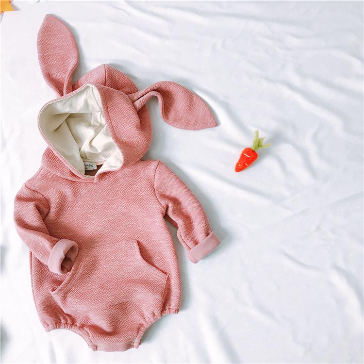 Adorable Baby Bunny Ear Solid Color Hooded Onesie - dianjiang-