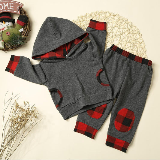 2-Piece Baby Clothes Outfits Set Long-sleeved Hoodie + Checked Pants - dianjiang-