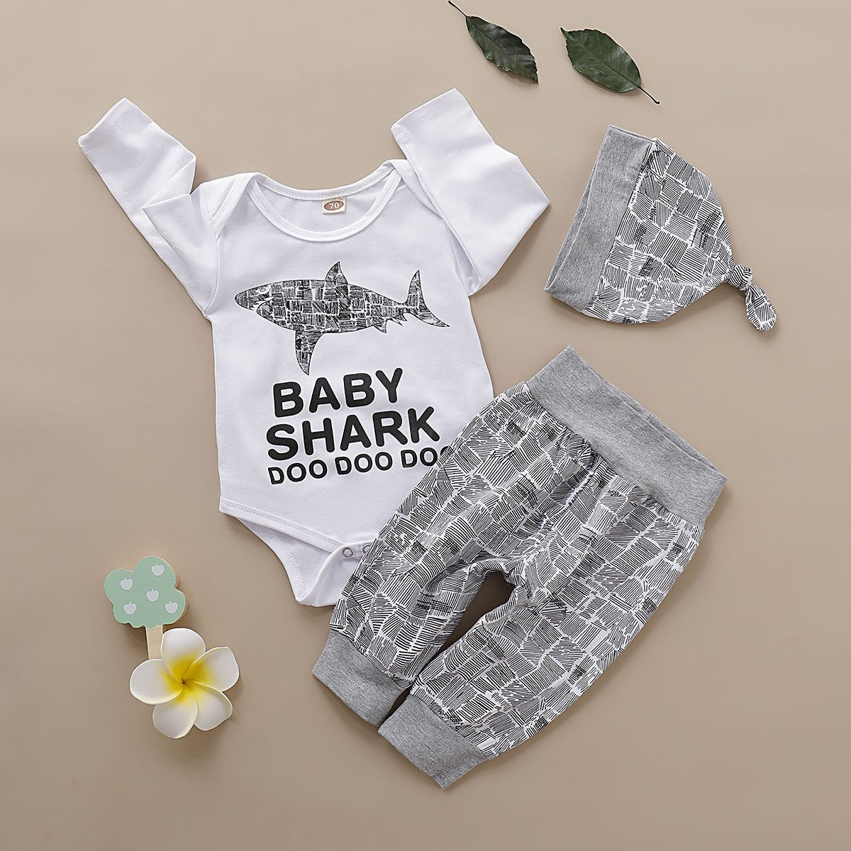 3-Piece Fall Baby Boy Outfit Shark Onesie + Pants+Hat - dianjiang-