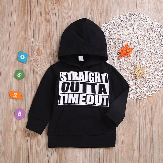 Cool STRAIGHT OUTTA TIMEOUT Letters Print Black Hoodie Sweatshirt - dianjiang-