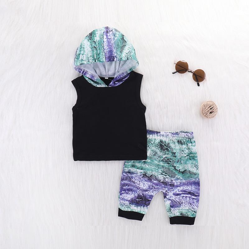 2-Piece Baby Clothes Cotton Outfit Hooded Tank Top Matching Printed Pants Wholesale - dianjiang-