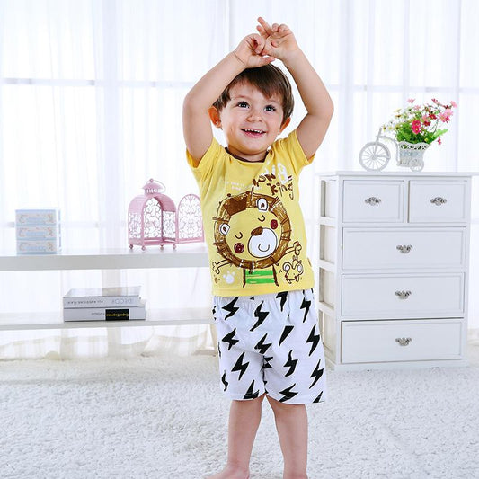 2-Piece Outfit Cartoon Lion Home Wear T-shirt Matching Shorts Summer - dianjiang-