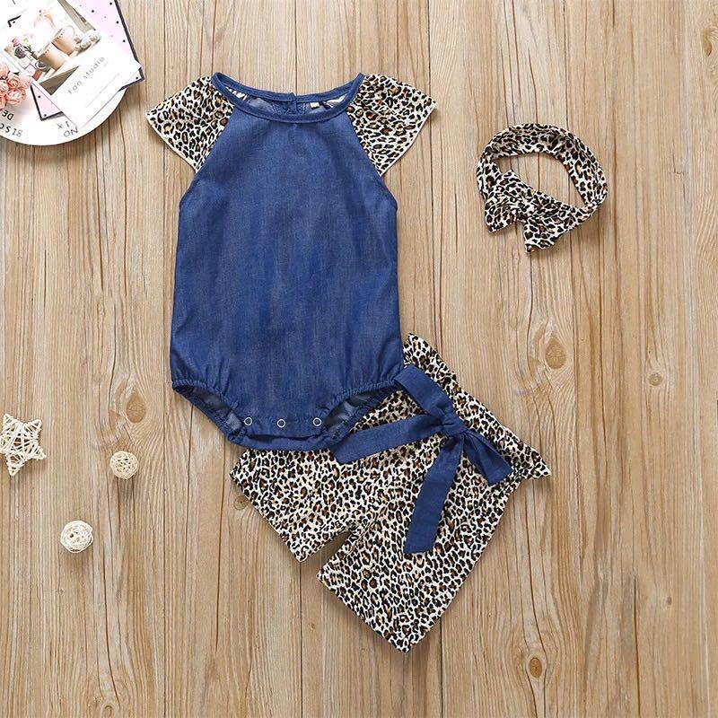 Fashion 3-Piece Clothes Set Bodysuit+Bow Short Pants +Headband For Infant Girl - dianjiang-