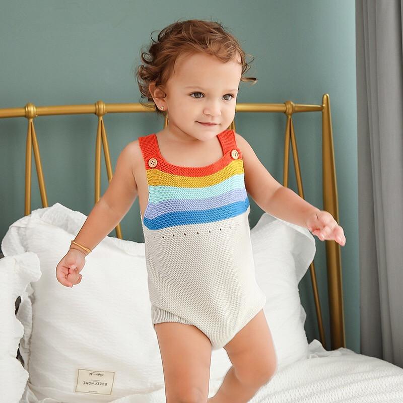 Rainbow Stripes Bodysuit Knitted Baby Suspender Onesies - dianjiang-