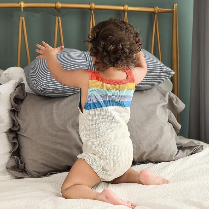 Rainbow Stripes Bodysuit Knitted Baby Suspender Onesies - dianjiang-