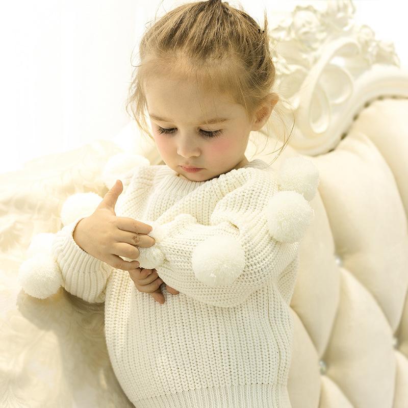 Cute Pom-pom Decor White Knitted Jumper - dianjiang-