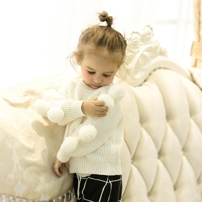 Cute Pom-pom Decor White Knitted Jumper - dianjiang-