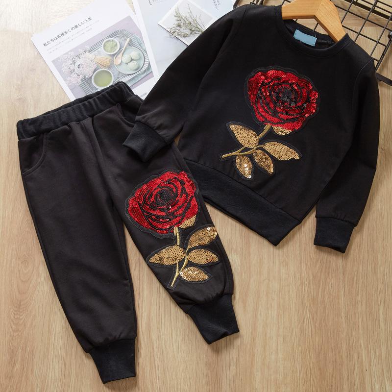 Stylish Girl 2-Piece Rose Sequins Pullover + Pants - dianjiang-