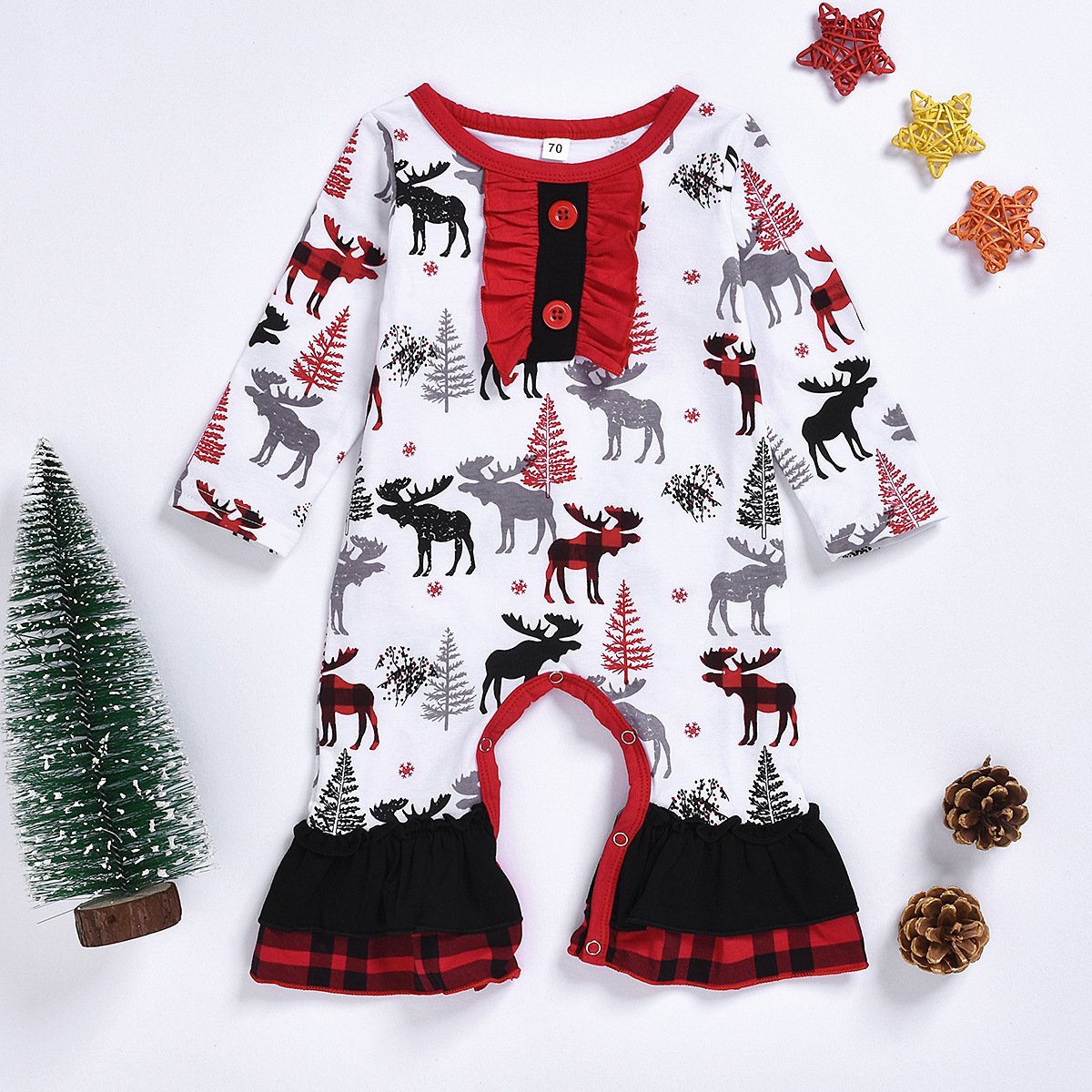 Christmas Theme Baby Ruffled Jumpsuit - dianjiang-