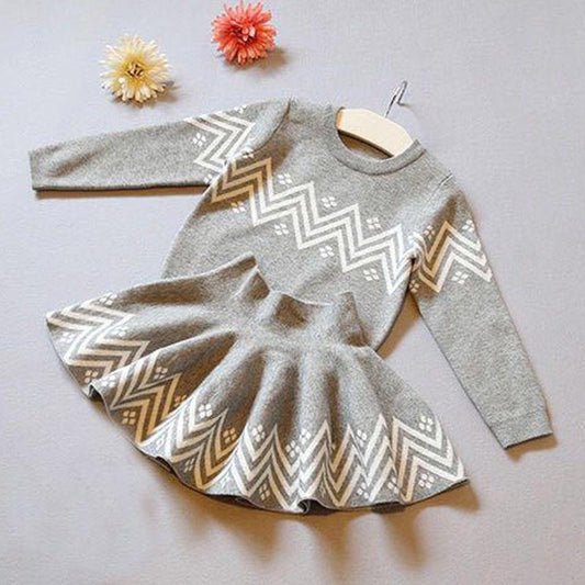 Fashion 2-Piece Toddler Little Girl Crochet Sweater Matching Skirt - dianjiang-