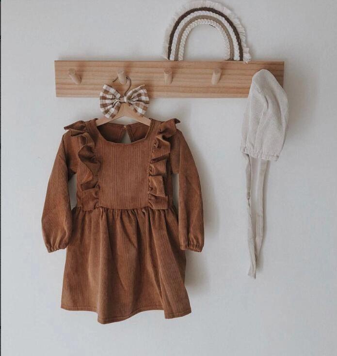 Spring Baby Toddler Girl Solid Color Flutter Corduroy Dress - dianjiang-