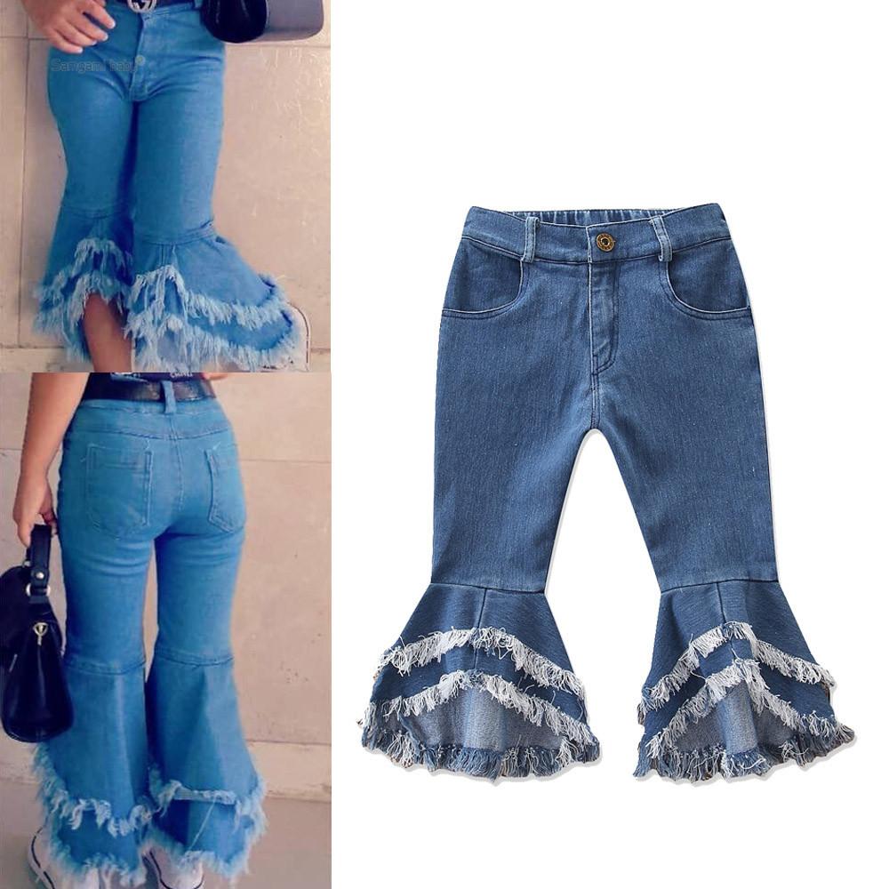 Fashion Toddler Girl Fringed-hem Jeans Bell-bottoms - dianjiang-