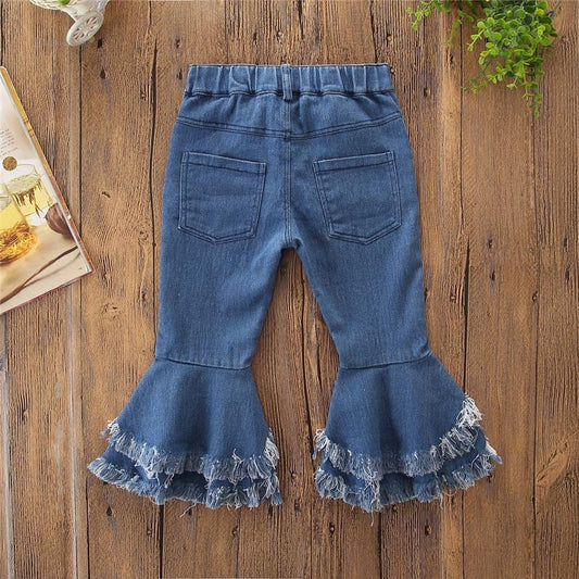 Fashion Toddler Girl Fringed-hem Jeans Bell-bottoms - dianjiang-