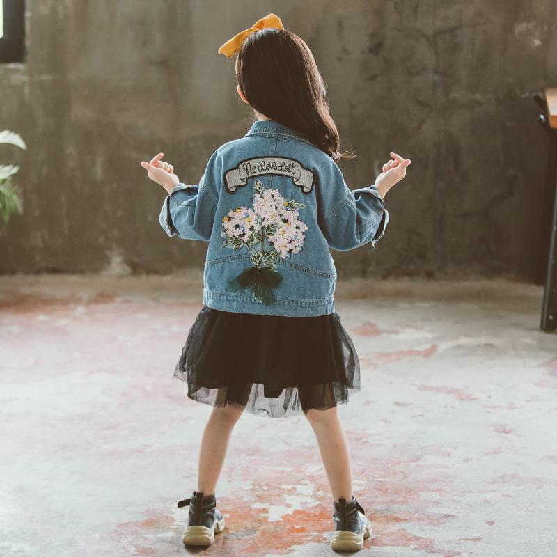 Stylish Toddler Big Girl Flower Bow Trim Denim Jacket - dianjiang-