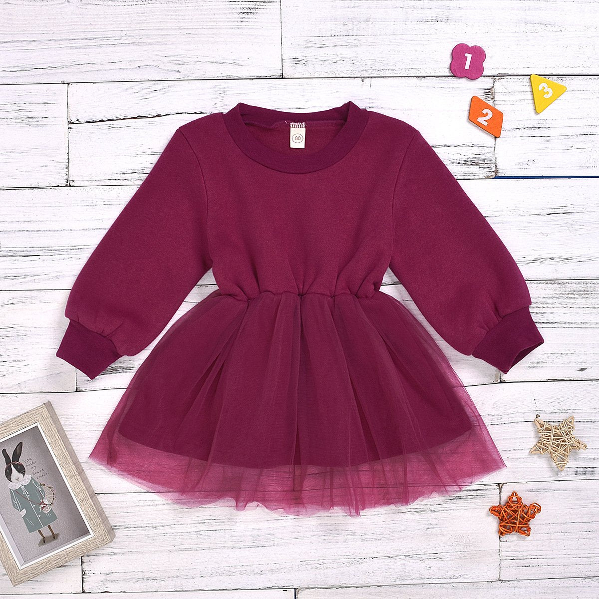 Fall Baby Little Girl Mesh Patchwork Crimson Dress - dianjiang-