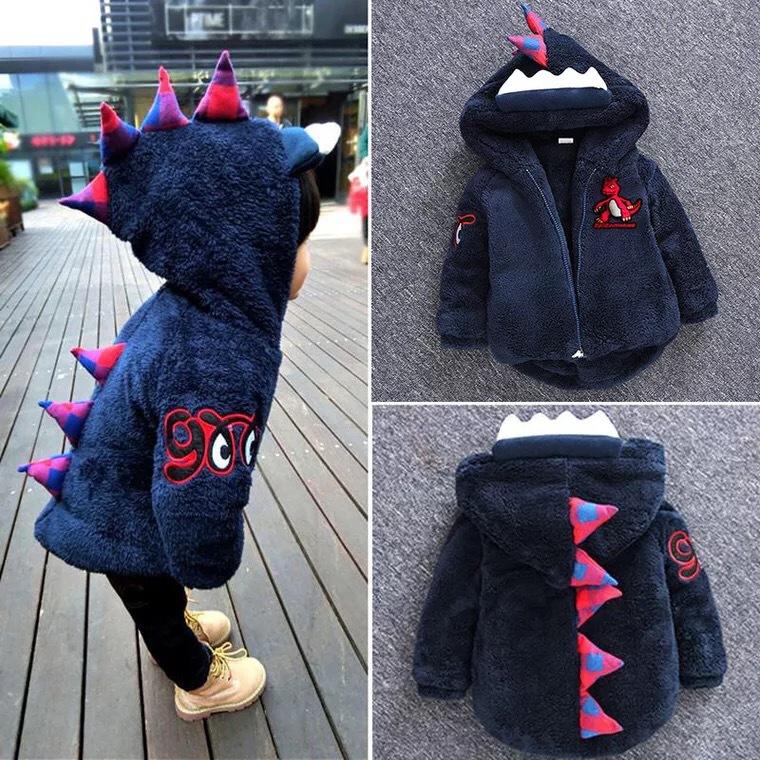 Fashion Toddler Boys Dinosaur Style Fleece-lined Hooded Coat - dianjiang-