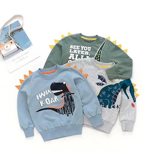 Little Dinosaur Design Jumper Pullover Long Sleeve Crew Neck Top Kids Unisex Casual Indoor Clothes - dianjiang-