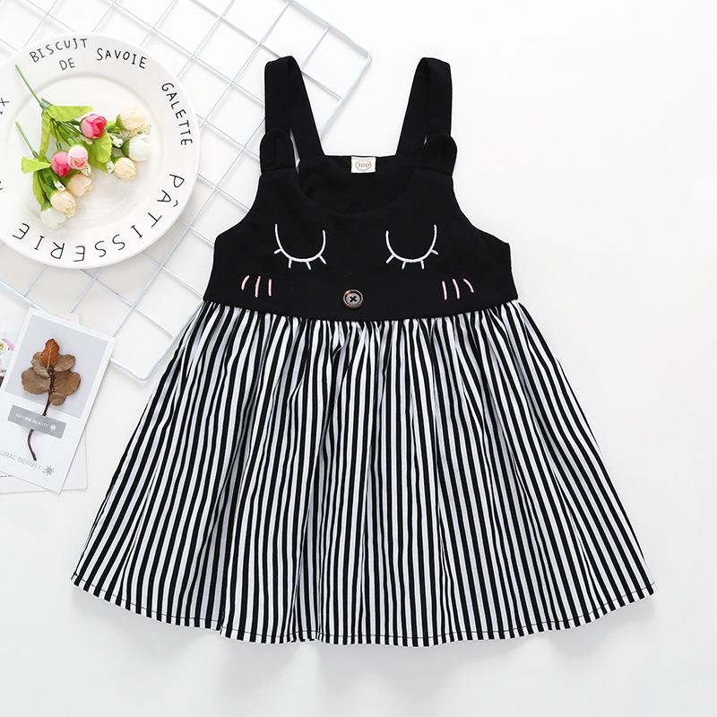 Baby Little Girl Dress Cartoon Stripe Suspender Clothes - dianjiang-