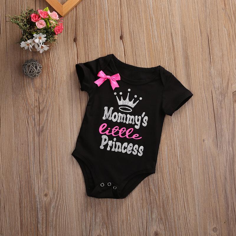 Cartoon Crown Letters Printed Bowknot Baby Girl Bodysuit - dianjiang-