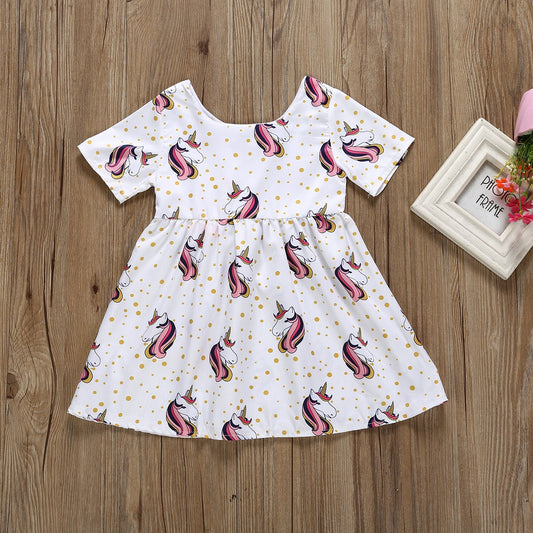 Cartoon Printed Unicorn Summer Dress For Cute Baby Toddler Girl - dianjiang-