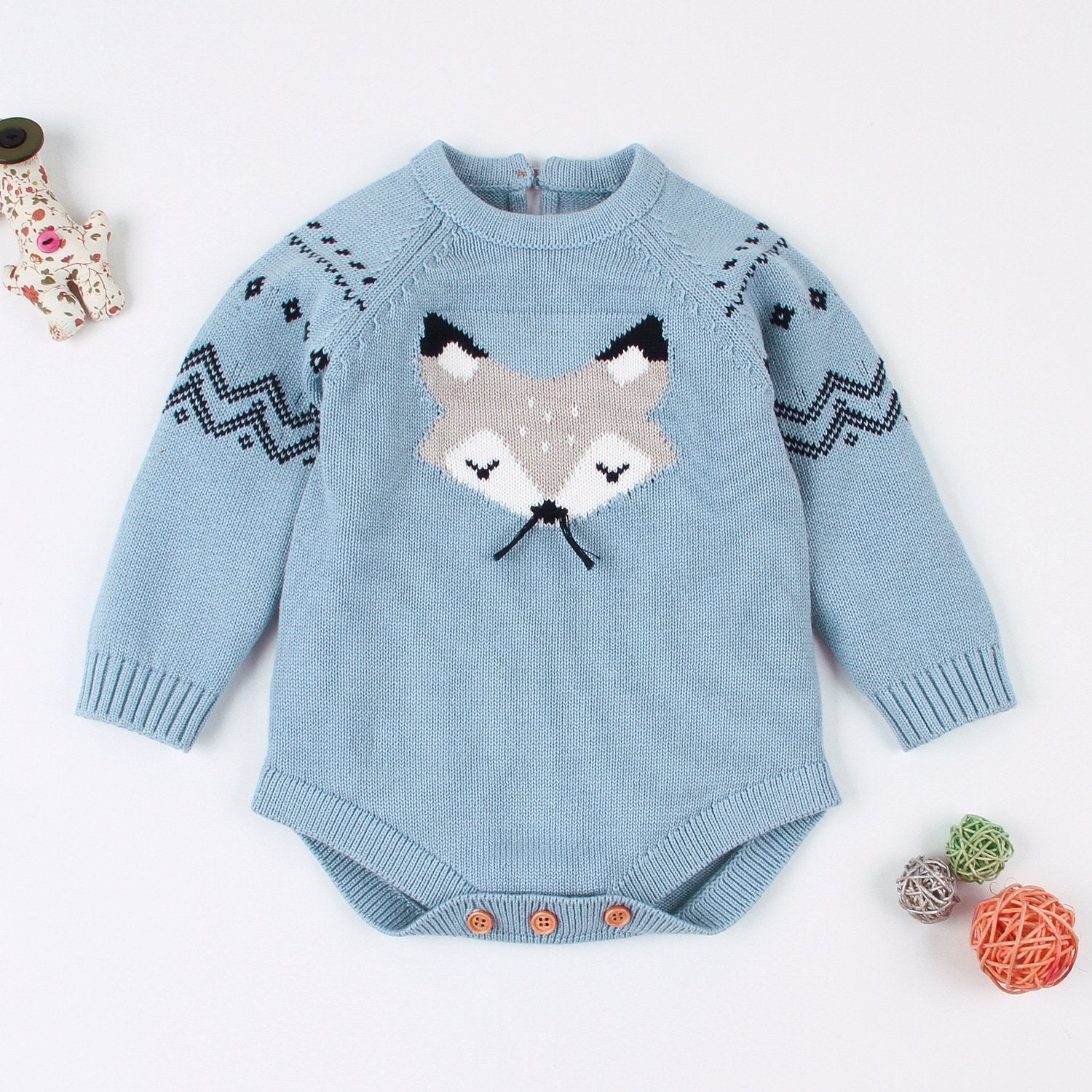 Cute Cartoon Fox Crochet Knitted Cotton Bodysuit - dianjiang-