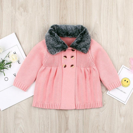 Winter Infant Baby Fur Collar Knitted Coat - dianjiang-