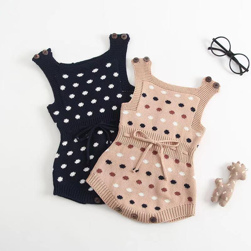 Dots Knitted Sleeveless Bodysuit Cotton Romper - dianjiang-