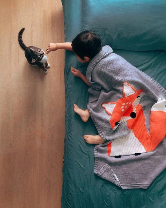 Cute Fox Pattern Accessory Knitted Blankets - dianjiang-