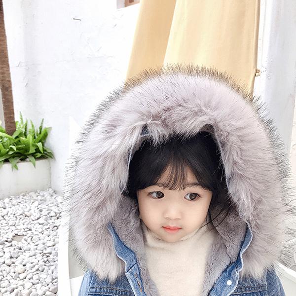 2 Colors Fashion Baby Toddler  Winter Fur Denim Jacket Pink and Gray - dianjiang-